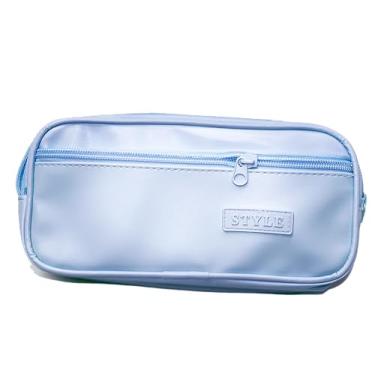 Imagem de Estojo Escolar VMP em PVC Azul Claro – Compartimento Duplo com Ziper Reforçado para Canetas, Lápis e Acessórios Escolares.