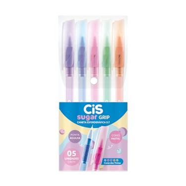 Imagem de Caneta Esferográfica CIS Sugar Grip 0.7mm, Corpo em Cores Pastel - Tinta em cores tradicionais, Ponta Agulha – Estojo com 5 unidades (Azul Claro, Rosa, Roxo, Laranja e Verde)