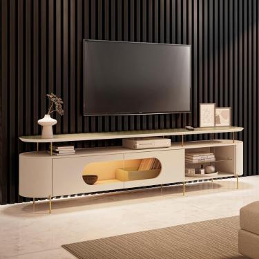 Imagem de Rack Bancada Aria Led Para Tv Até 85” Polegadas Pés Em Aço Off White/champanhe