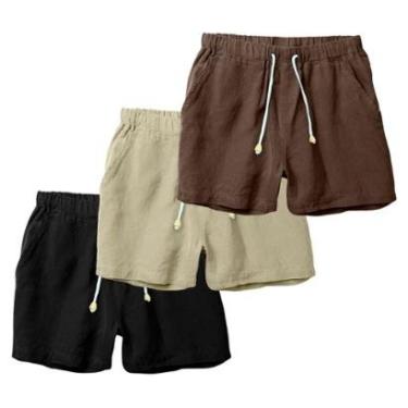 Imagem de Kit 3 Shorts Linho Masculina Com Cordão Bermuda Casual Verão-Masculino