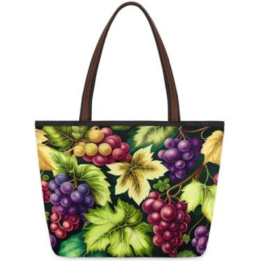 Imagem de Sacola grande feminina aquarela frutas uvas trabalho sacos de pano com zíper reutilizável mercearia bolsas de mão casual viagem durante a noite bolsas adequadas para viagens, trabalho, férias, praia