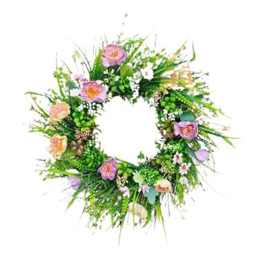 Imagem de rockible Primavera verão grinalda 17.72 polegada para porta da frente floral guirlanda flor artificial grinalda para festival sala de estar housewarming