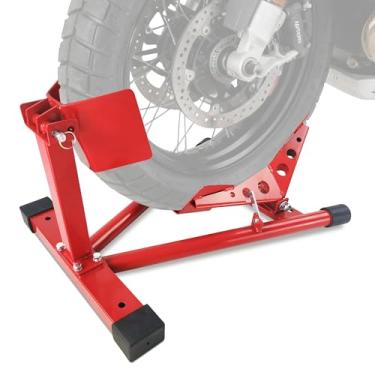 Imagem de Garvee Calço de roda universal e suporte de motocicleta resistente 680 kg capacidade ajustável calço de roda de motocicleta 40.6 cm - 53.3 cm para trailers, cruzadores, bicicletas esportivas e sujas