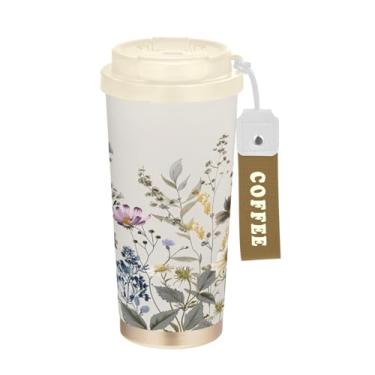 Imagem de Blueangle Caneca de café isolada Wildflowers para viagem - copo de aço inoxidável à prova de derramamento e vazamento para acampamento e ar livre, garrafa de água reutilizável de 500 ml com tampa (250