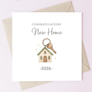 Imagem de TEEMI - Novo cartão de felicitações para casa - Cartão de felicitações para casa nova com envelope, cartolina premium de 300 g/m², design de chave de casa, interior em branco para presente de