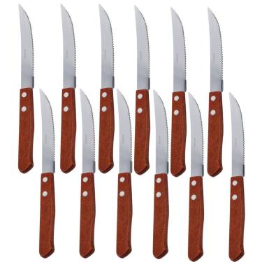 Imagem de Conjunto 12 Facas Cabo De Madeira Para Jantar Almoço Restaurante Inox