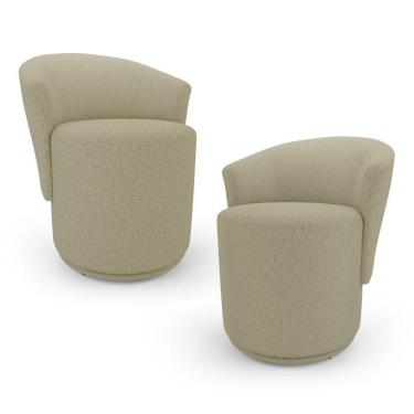 Imagem de Kit 02 Poltronas Orgânicas Living Mavi Fixa Linho Bege - Desk Design