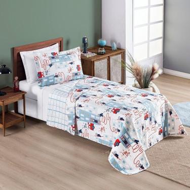 Imagem de Kit Colcha + Jogo De Cama Bouti Kids Solteiro Infantil 5 Peças 100% Poliéster - Bombeiro