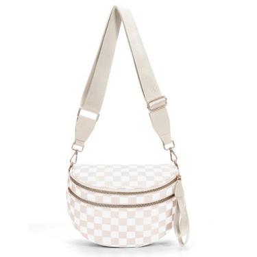 Imagem de Bolso Riñonera Cruzado de Nylon con Cuadros Beige 31x14x22 cm - Marca 