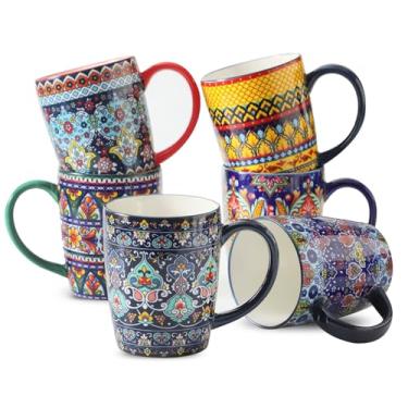 Imagem de glowworm Conjunto de 6 canecas de café, caneca de café de cerâmica de 473 ml com alça, xícaras de café grandes para latte, cappuccino, lava-louças de leite e micro-ondas, boêmio