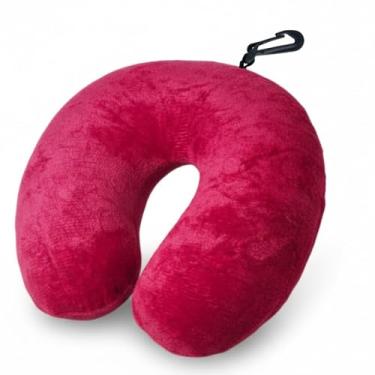 Imagem de Almofada de Pescoço para Viagem com Enchimento de Silicone Anti-Alérgico, Tecido Fleece Extra Macio, Apoio Cervical Confortável, com Zíper e Mosquetão (Vermelho)