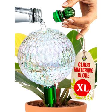 Imagem de Globos de irrigação de plantas de 473 ml para plantas de interior com inserção de plantador autoirrigável de metal - globo soprado à mão de vidro XL premium - irrigador automático de plantas interno