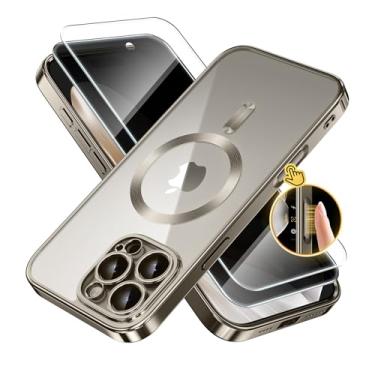 Imagem de Capa magnética para iPhone 16 Pro com botão de controle da câmera, compatível com MagSafe, [proteção total da câmera] [protetor de tela de privacidade] Capa de telefone transparente revestida para