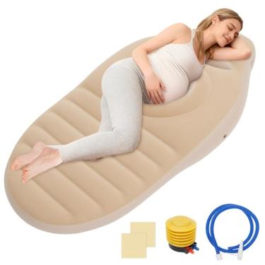 Imagem de Travesseiro inflável de gravidez para mulheres grávidas, travesseiro de maternidade de corpo inteiro com orifícios delicados/cabeça para pessoas que dormem no estômago, boia de piscina para gravidez