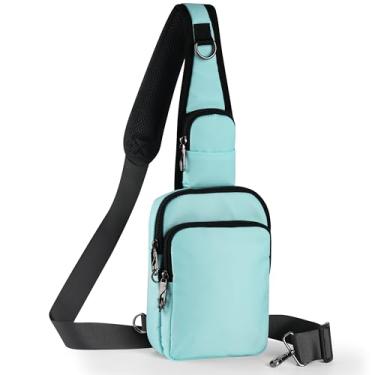Imagem de Bolsa tiracolo para mulheres, bolsa tiracolo com fecho de zíper, RFID e resistente à água para homens, bolsa de peito pequena para viagens casuais, Azul claro