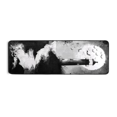 Imagem de Burbuja Tapete de corredor de farol preto de Halloween 61 x 183 cm, tapete lavável antiderrapante com suporte de borracha, tapete para sala de estar, corredor, decoração de casa