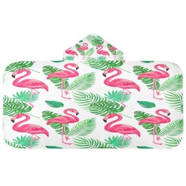 Imagem de CEBUGI Flamingos Toalha de banho com capuz de folhas tropicais para crianças toalha de banho macia absorvente com capuz 127 x 59,7 cm toalha de banho de praia para meninos e meninas