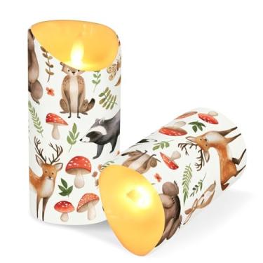 Imagem de Blueangle Pacote com 2 velas fofas de animais da floresta sem chama com controle remoto e temporizador, velas LED cintilantes (7,6 cm x 15 cm) para decoração de casa, casamento, acampamento (126)