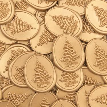 Imagem de Adesivos de selo de cera de Natal adesivos autoadesivos de selo de envelope ótimos para presentes de convite de Natal decoração de envelope de cartão de felicitações (árvore de Natal marrom oval)