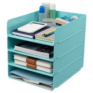 Imagem de Tiawudi Organizador de mesa, organização e armazenamento de escritório, bandeja de plástico para cartas, organizador de arquivos empilhável para sala de aula, casa, documentos, notas, pastas, livros e