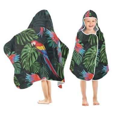 Imagem de Burbuja Toalha de banho com capuz papagaios tropicais para crianças, toalha de praia de pelúcia macia absorvente para meninas e meninos 3-10 anos, 61 x 127 cm