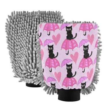 Imagem de STAYTOP Luva de microfibra para lavagem de carro de gato preto no guarda-chuva, 2 peças sem fiapos, luva de microfibra de chenille premium escova para lavagem de carro - G