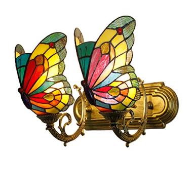 Imagem de (9 Variações) Arandela de Parede Borboleta Estilo Tiffany com Vitral, 2 Braços, Estilo Vintage Europeu, para Corredor, Quarto e Sala de Estar, 110V-220V, C