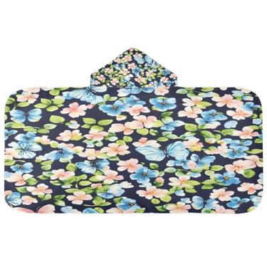 Imagem de Burbuja Toalha de banho com capuz Little Flowers Butterflies para crianças, toalha de praia de pelúcia macia absorvente para meninas e meninos 3-10 anos, 61 x 127 cm