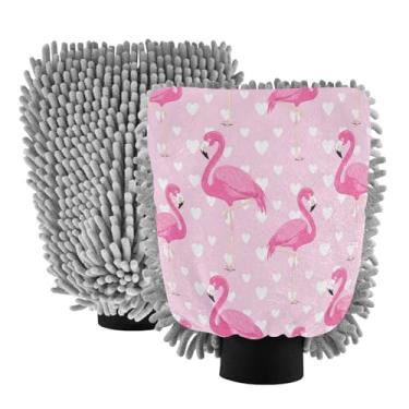 Imagem de STAYTOP Luvas de lavagem de carro de flamingo bonitas, 2 peças, luvas de microfibra de chenille, sem arranhões, panos de esponja de lavagem ultra absorventes para carros, limpeza doméstica - G