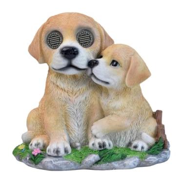 Imagem de ＡＷＨＡＯ Estátua de Cachorro Iluminada com Energia Solar para Jardim, Estatueta de Animal, Decoração Externa, Escultura em Resina, com Movimentos Oculares Real