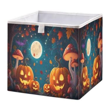 Imagem de STAYTOP Cestos de armazenamento de abóbora de Halloween 28 cm, cestas de armazenamento dobráveis para organizar livros, prateleiras, armários, caixa de armazenamento grande, caixas organizadoras