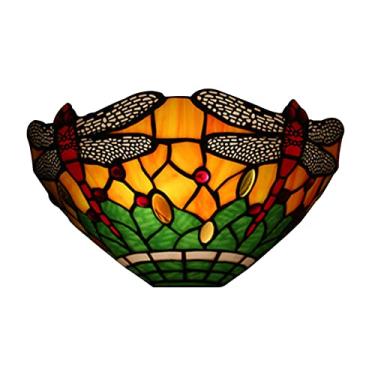 Imagem de Arandela de parede estilo Tiffany com libélula, cúpula de vitral, luminária de parede vintage mediterrânea para quarto, sala de estar e corredor, 27 cm x 19 cm, B