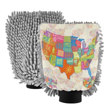 Imagem de STAYTOP Luvas de lavagem de carro com mapa do mundo colorido, 2 peças, luvas de microfibra de chenille, sem arranhões, panos de esponja de lavagem ultra absorventes para carros, limpeza doméstica - M
