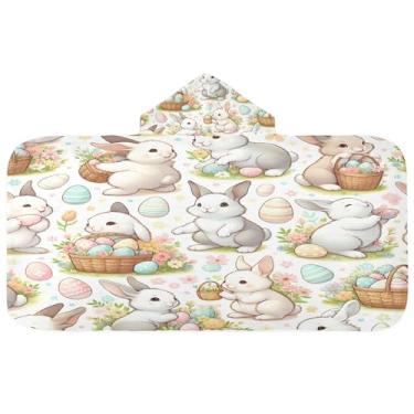 Imagem de Burbuja Toalha de banho com capuz coelhinho da Páscoa para crianças, toalha de praia de pelúcia macia absorvente para chá de meninas e meninos 3-10 anos, 61 x 127 cm