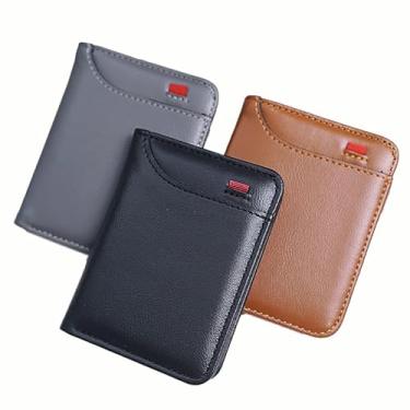 Imagem de Carteira de couro minimalista ultrafina com bolso frontal para homens, com bloqueio pequeno e fino com vários compartimentos para cartões de identificação, Preto, Minimalista e elegante