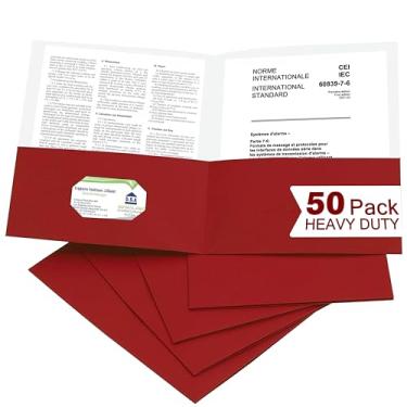 Imagem de Zzrywuty 50 pacotes de pastas de papel com bolsos para estudantes, empresários e funcionários de escritório, tamanho carta, duas pastas de bolso com compartimento para cartão para escritório,