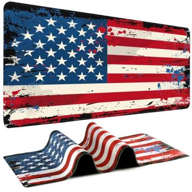 Imagem de Mouse pad para jogos – Tapete de mesa para teclado e mouse – Tapete de mouse grande para mesa, mousepad com bandeira antiga americana (80 cm x 30 cm) com base antiderrapante, tapete de mesa para jogos