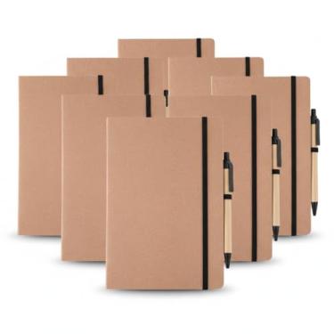 Imagem de Kit Escritório Ecológico, Caderno de Anotações em Papel Kraft 21,5x14cm com 30 Folhas Pautadas, Elástico e Suporte para Caneta, Inclui Caneta de Papel Reciclado (10, Preto)