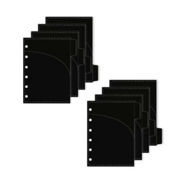 Imagem de Envelopes pretos A7 para fichário, divisórias, 2 conjuntos, 6 furos, 4 abas, pasta de envelope para dinheiro, 8 folhas, 6 argolas para organizador de orçamento