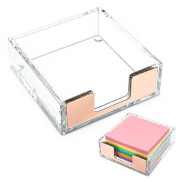 Imagem de Vin Beauty Porta-notas adesivas de acrílico dourado transparente para bloco de notas 10 x 10 cm, suporte para bloco de notas, armazenamento de suprimentos de mesa, acessórios organizadores para