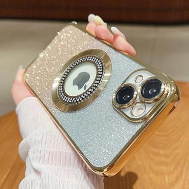 Imagem de Eiyikof Capa MagSafe compatível com iPhone 13 envolta em diamante, capa MagSafe à prova de choque com revestimento de luxo com protetor de lente de câmera completo para mulheres e homens - dourado