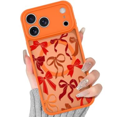 Imagem de BITOBE Capa para iPhone 17 Pro Max [compatível com MagSafe] Linda estampa de laço de fita para mulheres e meninas, capa protetora fina magnética translúcida - Laços laranja