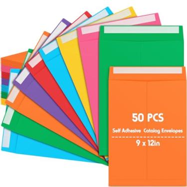 Imagem de Janlaugh Envelopes autoadesivos de catálogo de 50 peças, envelopes Manila de 14,5 kg, Kraft Peel & Seal para organização segura de armazenamento de correspondência, para escritório em casa, escola de