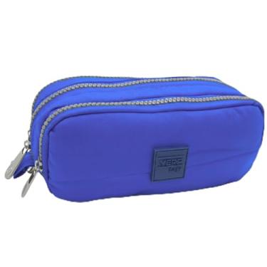 Imagem de Estojo Universitário e Escolar Necessaire Grande 3 Divisões Espaçosas para Materiais Organização Perfeita para Estudantes Material Volta as Aulas (Azul)