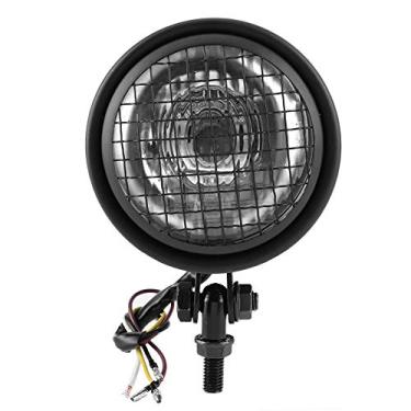 Imagem de 35w retro motocicleta farol grill lente capa 1750lm alto brilho universal moto farol (Branca)