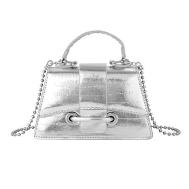 Imagem de Ayliss Micro Mini bolsa tiracolo feminina bolsa clutch fofa mini bolsa moderna alça superior bolsa de ombro de couro PU, Prata nº 2-1, Small