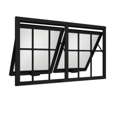 Imagem de Janela Maxim Ar 2 Seções Aluminio Preto Com Grade Linha 25 - 100x120 -