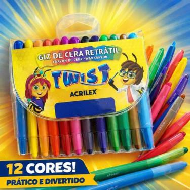 Imagem de Giz De Cera Escolar Retrátil Aquarelável 12 Cores Não Tóxico canetinha