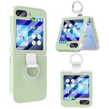 Imagem de WATACHE Capa para Samsung Galaxy Z Flip 5, Z Flip 5 com suporte de anel, capa de proteção resistente à prova de choque para Samsung Z Flip 5 5G (verde menta)