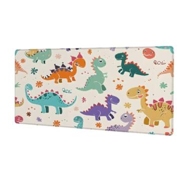 Imagem de Mouse pad de dinossauros grandes flores fofas à prova d'água para computador estendido tapete protetor de mesa antiderrapante base de borracha para escritório, computador, teclado, laptop e mesa de
